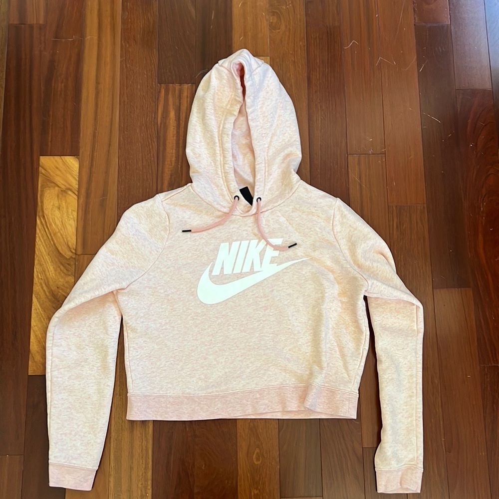 Cropped Nike Light Pink Hooded Sweatshirt, Large